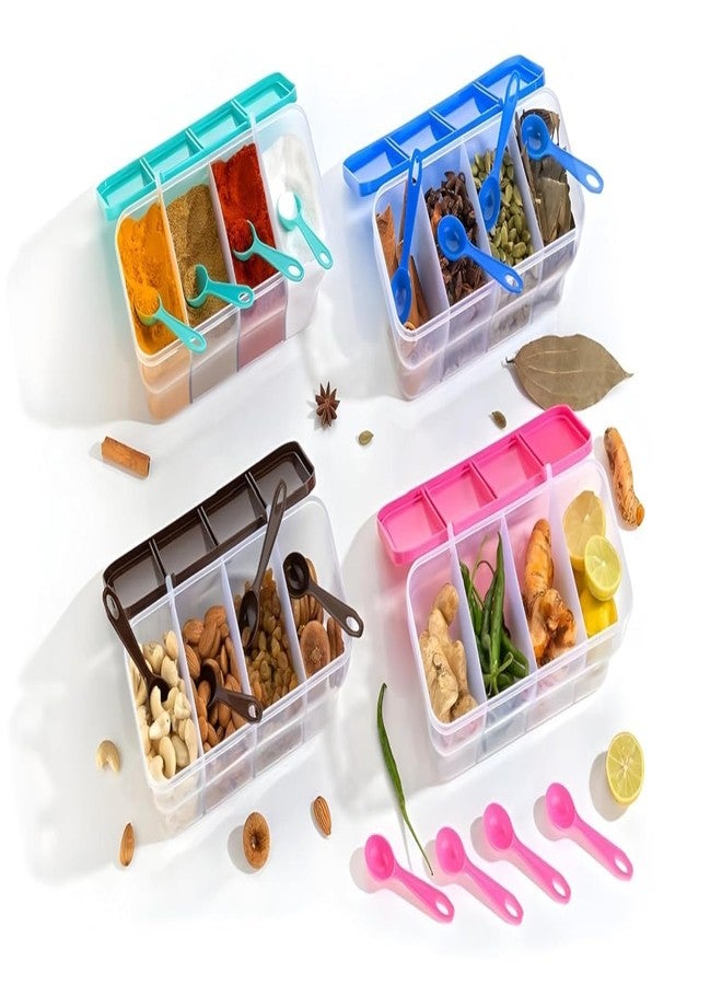 FINWARE (4 أقسام، بني، قطعة واحدة) منظم تخزين طعام بلاستيكي محكم الإغلاق للمنزل والمطبخ، صندوق ثلاجة/فريزر، حاويات متعددة الأغراض للخضراوات، البقالة، التوابل، الوجبات الخفيفة، الملح، الفواكه، والفواكه المجففة - Image 5